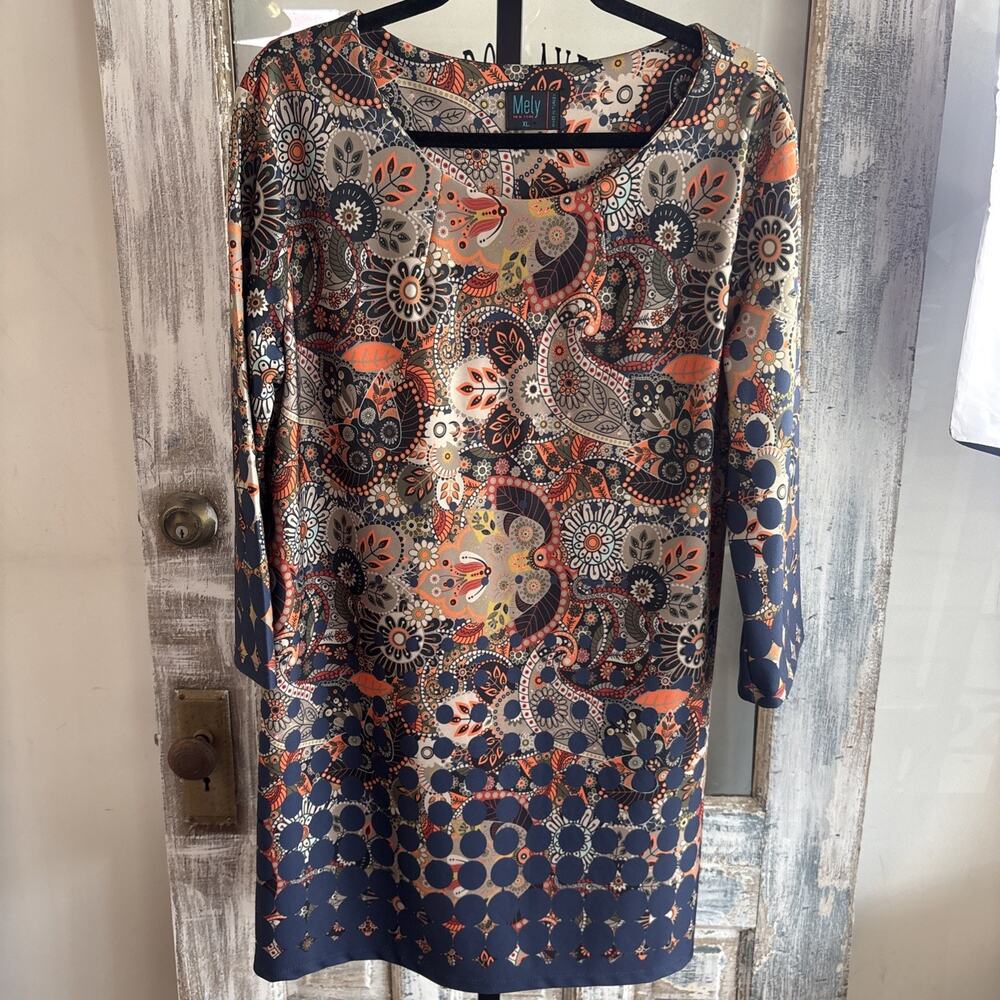 Mely New York Paisley Floral Print 3/4 Sleeve Dress Size XL